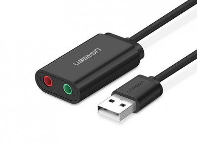 USB Sound Card UGREEN 30724 3.5mm Headphone và Microphone Jack (black)
